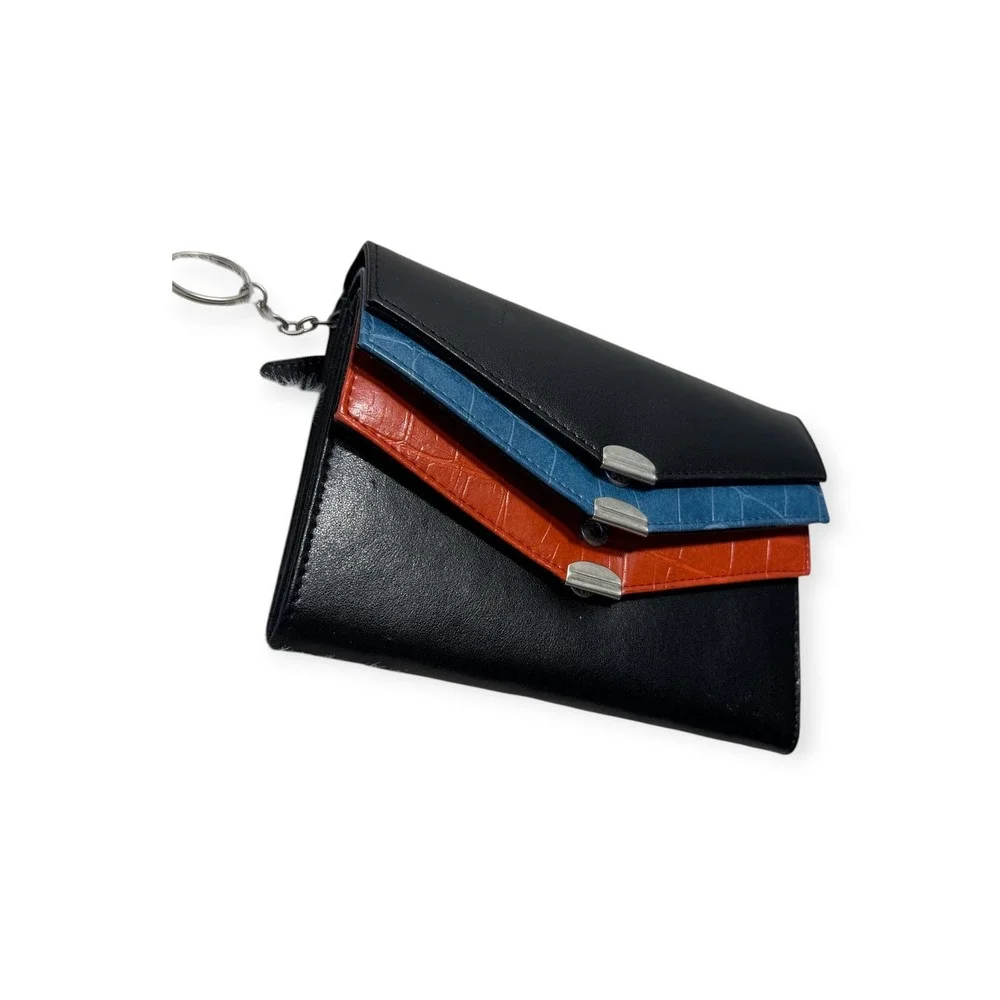 Samsonite Vintage Leather Wallet Y2K Tri-Color Croc Embossed Black Blue Orange